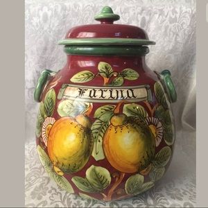 Deruta Italian Jar Canister & Lid Limoni Bordeaux